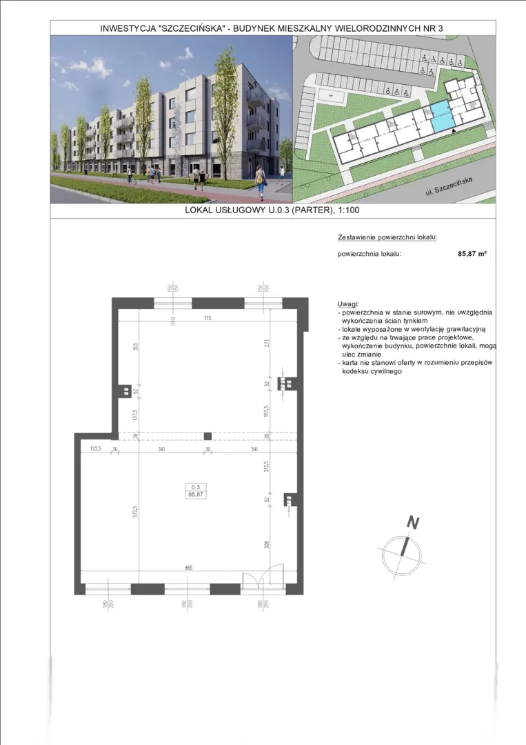 Lokal usługowy 85,87 m² z 2 miejscami postojowymi,  ul. Szczecińska  